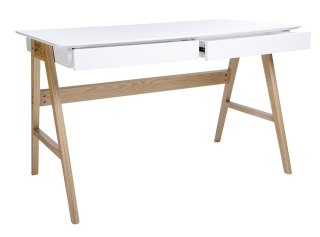 King Home Biurko RIVA (Scandic) białe - blat MDF, podstawa dębowa