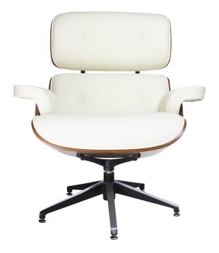 King Home Fotel LOUNGE biały, sklejka orzech - skóra naturalna