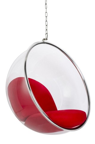 King Home Fotel wiszący BUBBLE poduszka czerwona - korpus akryl, poduszka wełna