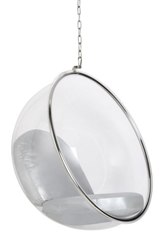 King Home Fotel wiszący BUBBLE poduszka srebrna - korpus akryl, poduszka ekoskóra