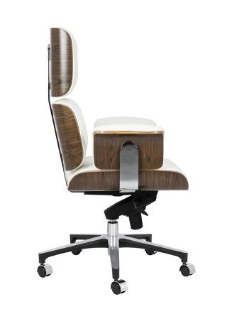 King Home Fotel biurowy LOUNGE BUSINESS biały - sklejka orzech,włoska skóra naturalna, stal polerowana