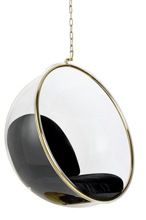 King Home Fotel wiszący BUBBLE GOLD VELVET poduszka czarna