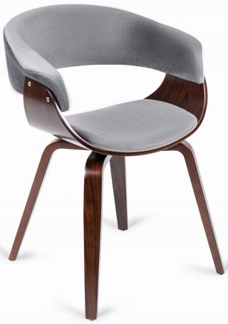 Krzesło GARY Welurowe Szare/Orzech