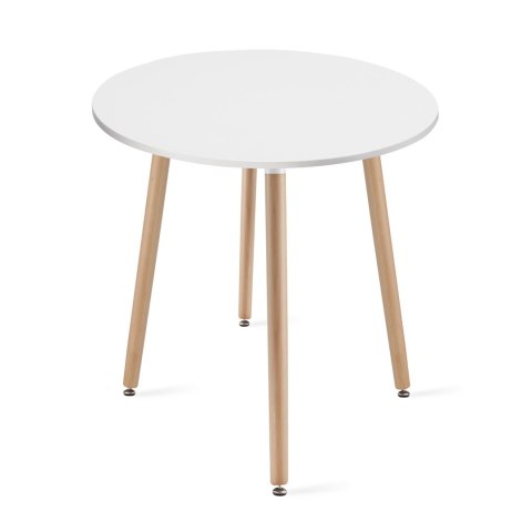 Zestaw Stół KAMI Okrągły 60cm - biały / naturalne nogi + 2 krzesła WAT białe / nogi naturalne
