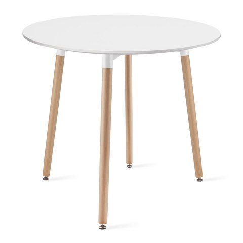 Zestaw Stół KAMI Okrągły 80cm - biały / naturalne nogi + 4 krzesła WAT białe / nogi naturalne
