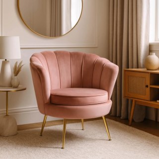 Fotel Wypoczynkowy do Salonu ANGEL Muszelka Różowy Welurowy Nowoczesny