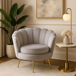 Fotel Wypoczynkowy do Salonu ANGEL Muszelka Szary Welurowy Nowoczesny