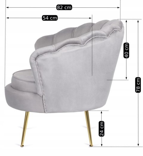 Fotel Wypoczynkowy do Salonu ANGEL Muszelka Szary Welurowy Nowoczesny