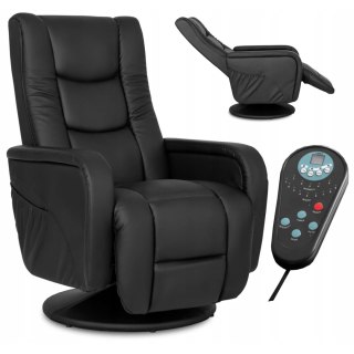 Fotel Rozkładany Obrotowy Masujący z Podnóżkiem SPIKE Czarny Ekoskóra Nowoczesny