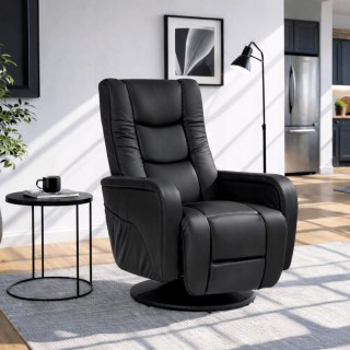 Fotel Rozkładany Obrotowy Masujący z Podnóżkiem SPIKE Czarny Ekoskóra Nowoczesny