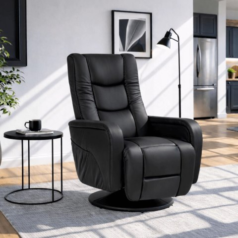 Fotel Rozkładany Obrotowy Masujący z Podnóżkiem SPIKE Czarny Ekoskóra Nowoczesny