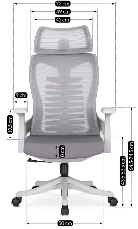 Fotel Biurowy Ergonomiczny Obrotowy CARET 2 Wentylowany Szary Nowoczesny
