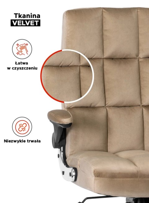 Fotel Biurowy Gabinetowy Obrotowy LONDON Beżowy Welurowy do Biurka