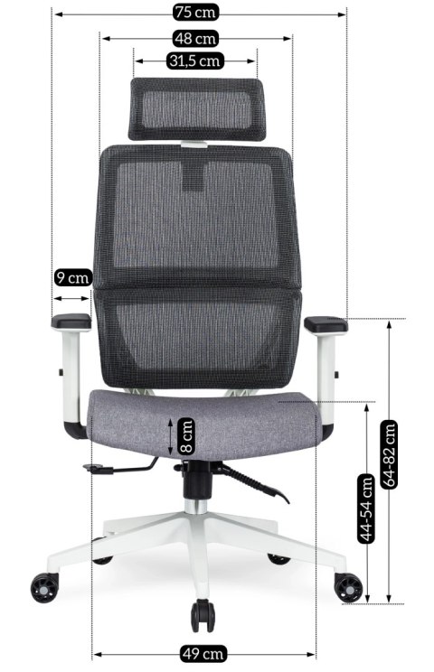 Fotel Biurowy Ergonomiczny Obrotowy NICKI Szary Nowoczesny