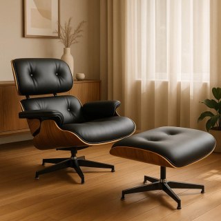 Fotel Wypoczynkowy PALERMO z Podnóżkiem Czarny Ekoskóra