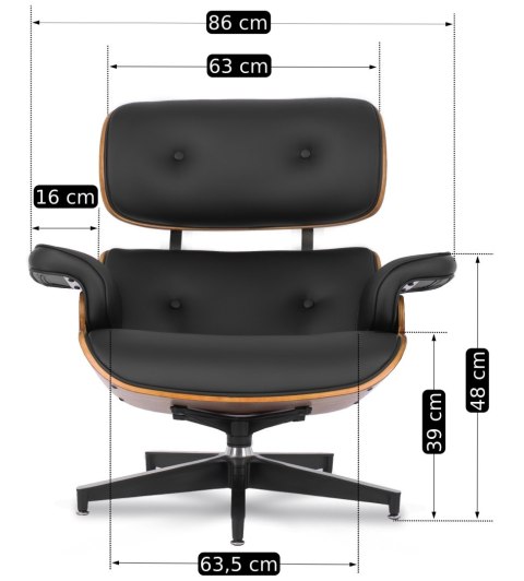 Fotel Wypoczynkowy PALERMO z Podnóżkiem Czarny Ekoskóra