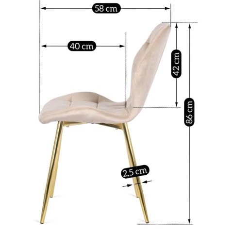 Krzesło Tapicerowane do Jadalni LUCKY Kremowe Welurowe Nowoczesne Glamour