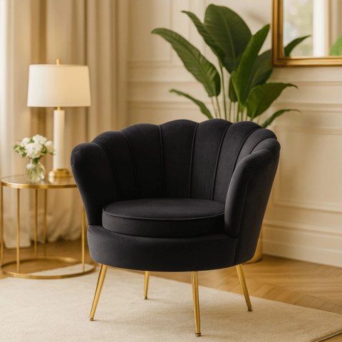 Fotel Wypoczynkowy do Salonu ANGEL Muszelka Czarny Welurowy Nowoczesny