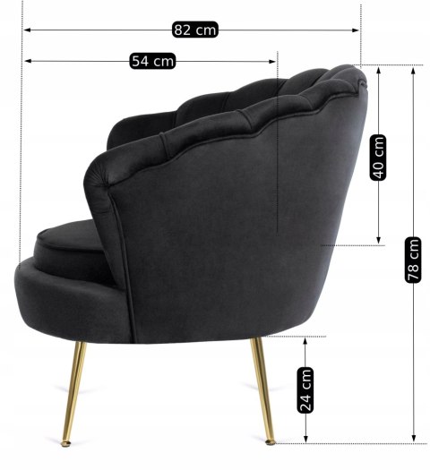 Fotel Wypoczynkowy do Salonu ANGEL Muszelka Czarny Welurowy Nowoczesny