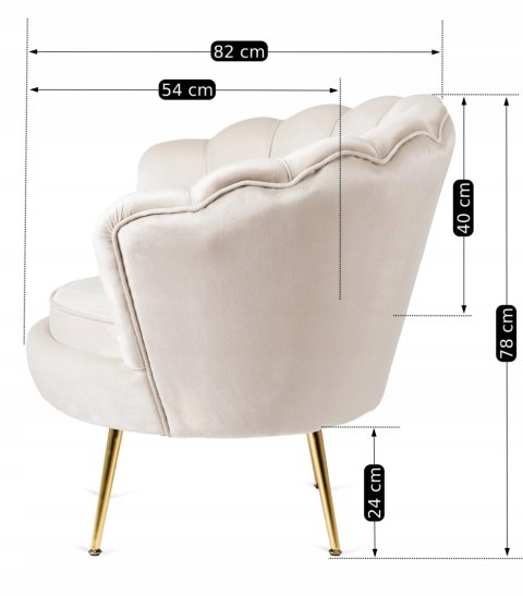 Fotel Wypoczynkowy do Salonu ANGEL Kremowy Muszelka Welurowy Nowoczesny