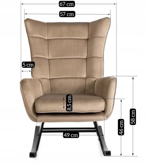 Fotel Bujany na Biegunach Uszak Wypoczynkowy JACKSON Beżowy Welurowy do Salonu Nowoczesny