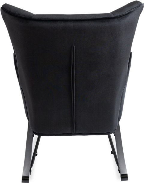 Fotel Bujany na Biegunach Uszak Wypoczynkowy JACKSON Czarny Welurowy do Salonu Nowoczesny