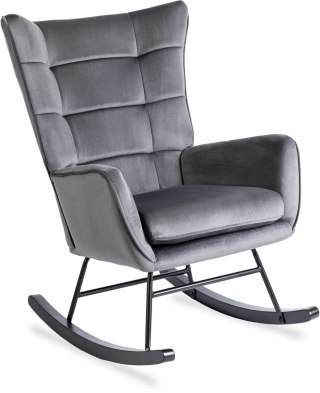 Fotel Bujany na Biegunach Uszak Wypoczynkowy JACKSON Szary Welurowy do Salonu Nowoczesny