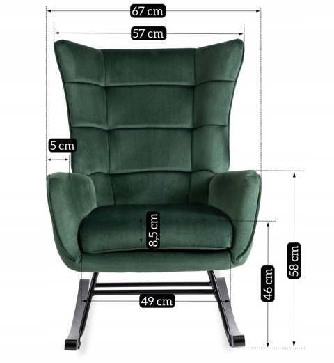 Fotel Bujany na Biegunach Uszak Wypoczynkowy JACKSON Zielony Welurowy do Salonu Nowoczesny