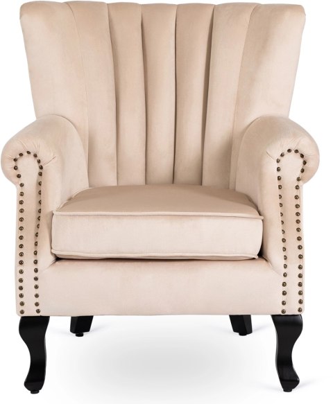 Fotel Uszak Wypoczynkowy MALLO Beżowy Welurowy Nowoczesny Glamour