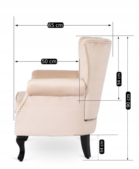 Fotel Uszak Wypoczynkowy MALLO Beżowy Welurowy Nowoczesny Glamour