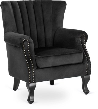 Fotel Uszak Wypoczynkowy MALLO Czarny Welurowy Nowoczesny Glamour