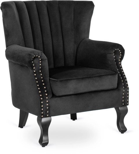 Fotel Uszak Wypoczynkowy MALLO Czarny Welurowy Nowoczesny Glamour