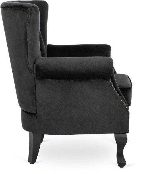 Fotel Uszak Wypoczynkowy MALLO Czarny Welurowy Nowoczesny Glamour