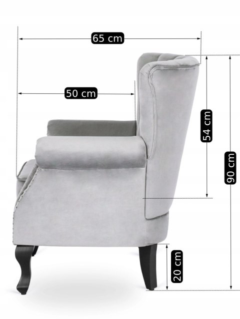 Fotel Uszak Wypoczynkowy MALLO Szary Welurowy Nowoczesny Glamour