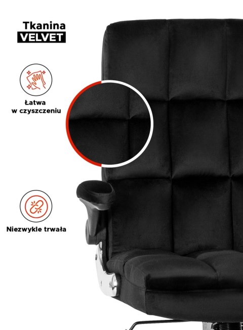Fotel Biurowy Gabinetowy Obrotowy LONDON Czarny Welurowy do Biurka Nowoczesny