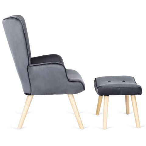 Fotel Wypoczynkowy LOZANO z Podnóżkiem Szary Welurowy