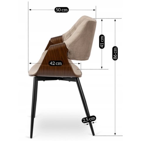 Krzesło DAKOTA Beżowe/Orzech Welurowe