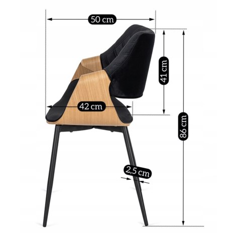 Krzesło DAKOTA Czarne/Dąb Złoty Welurowe