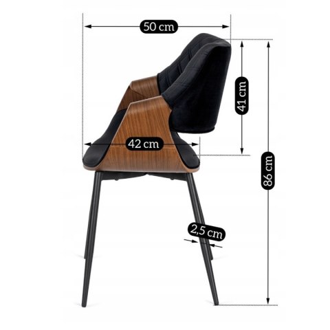 Krzesło DAKOTA Czarne/Orzech Welurowe