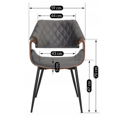 Krzesło DAKOTA Szare/Orzech Welurowe