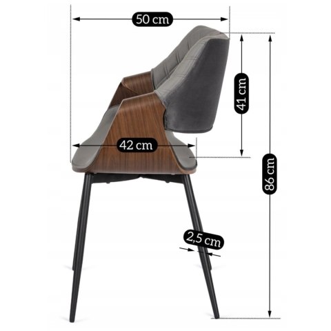 Krzesło DAKOTA Szare/Orzech Welurowe