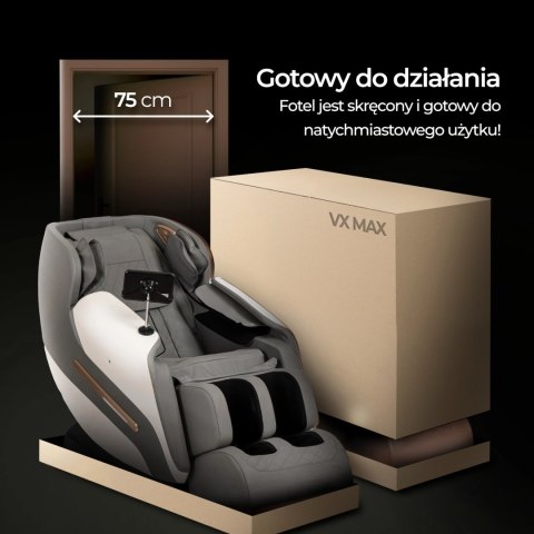 Fotel Masujący VX MAX Wypoczynkowy Relaksacyjny Szary Ekoskóra Nowoczesny