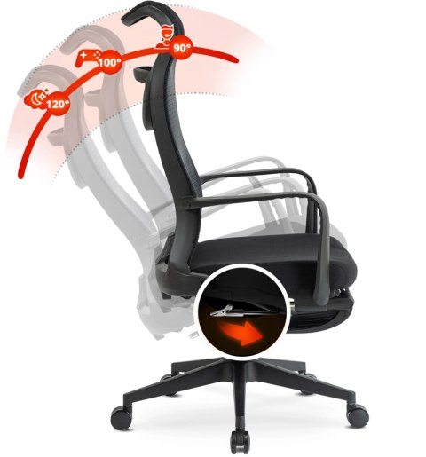 Fotel Biurowy Ergonomiczny Obrotowy z Podnóżkiem ACTON Czarny