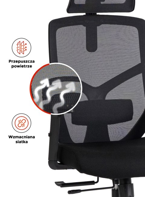 Fotel Biurowy Ergonomiczny Obrotowy BENTO Czarny Nowoczesny