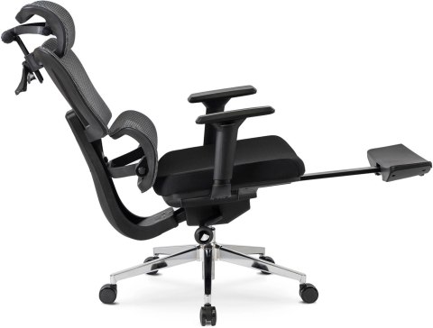 Fotel Obrotowy DELSIN Ergonomiczny Czarny Z Podnóżkiem
