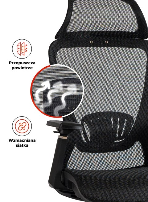 Fotel Biurowy Ergonomiczny Obrotowy LITOS Czarny Nowoczesny