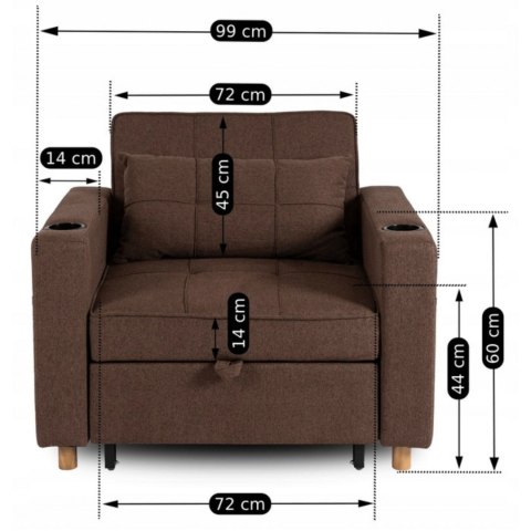Fotel do Spania SOLOR Rozkładany Amerykanka Brązowy Nowoczesny