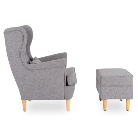 Fotel Wypoczynkowy Uszak EVAN 2 z Podnóżkiem Szary Tapicerowany Nowoczesny