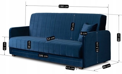 Sofa Rozkładana PORTO Granatowa Welurowa
