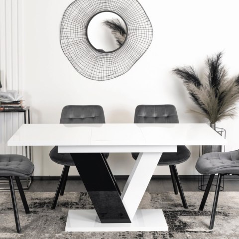 Stół CLARK Rozkładany 120-160 cm Biały/Czarny Połysk